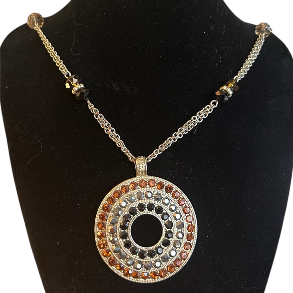 Lia Sophia Vintage Medallion Pendant Rhinestone Necklace